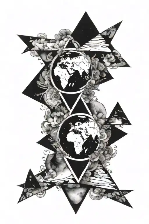 3 stacked triangles with the earth underneath,  tattoo design idea