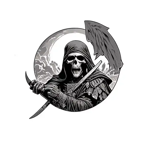  Greek soldier around a grim reaper tattoo design idea