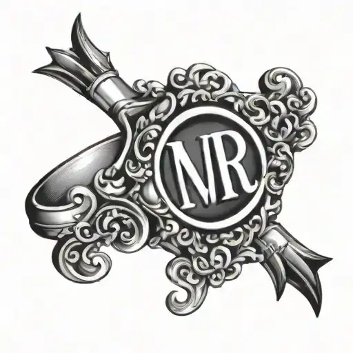 ring with the initials MR in the middle. on the ring finger tattoo design idea