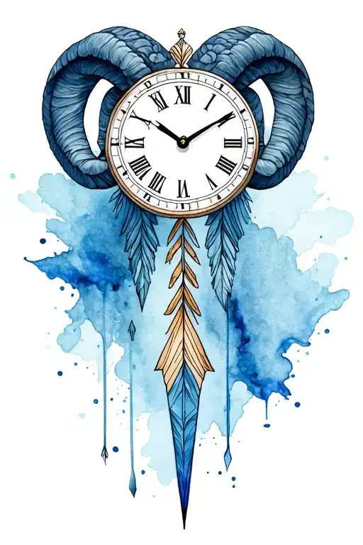 time piece,Aries zodiac, arrow tattoo design idea