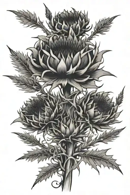 thistles, thorns intertwined with the quote "in God we trust" tattoo design idea