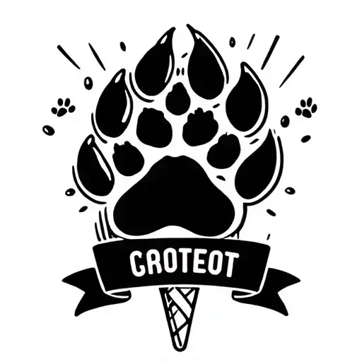 ice cream cone with paw print as ice cream scoop tattoo design idea