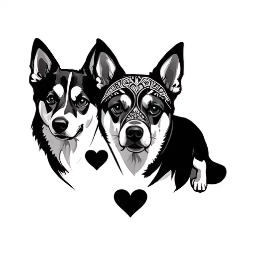 tribal mandala behind dogs and hearts tattoo design idea