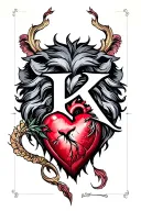 lion heart with K initial tattoo tattoo design idea