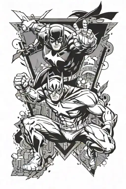 Combine elements of DC and Marvel comics into a unique superhero tattoo design tattoo design idea