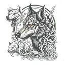 lone wolf surrounded by predators  tattoo design idea