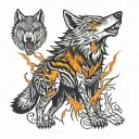 lone wolf surrounded by predators  tattoo design idea