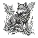 lone wolf surrounded by predators  tattoo design idea
