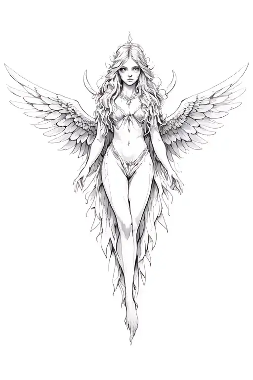 dainty but chaotic seraphim angel symmetrical no body just eyes and wings tattoo design idea