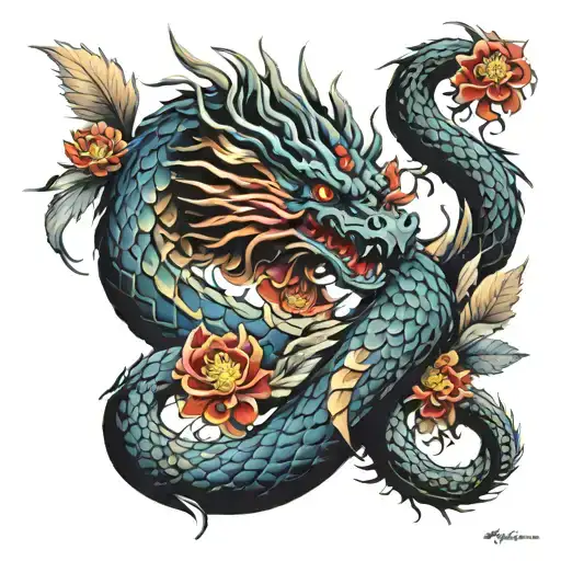 Combine Japanese tattoo designs with elements of Greek mythology, such as a dragon intertwined with a phoenix, symbolizing rebirth and strength tattoo design idea