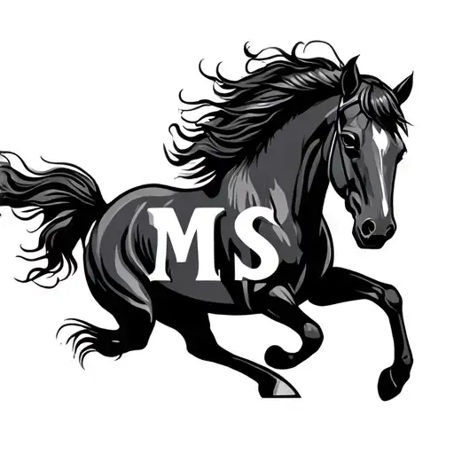 small running horse with letters MS tattoo design idea