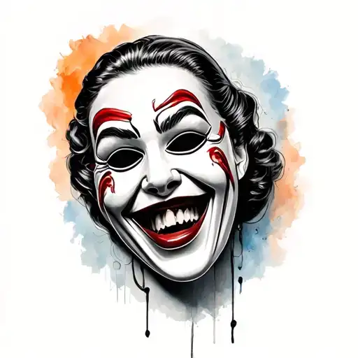 laugh now cry later mask tattoo design idea