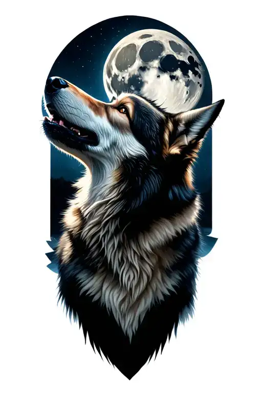 wolf howling moon tattoo design idea