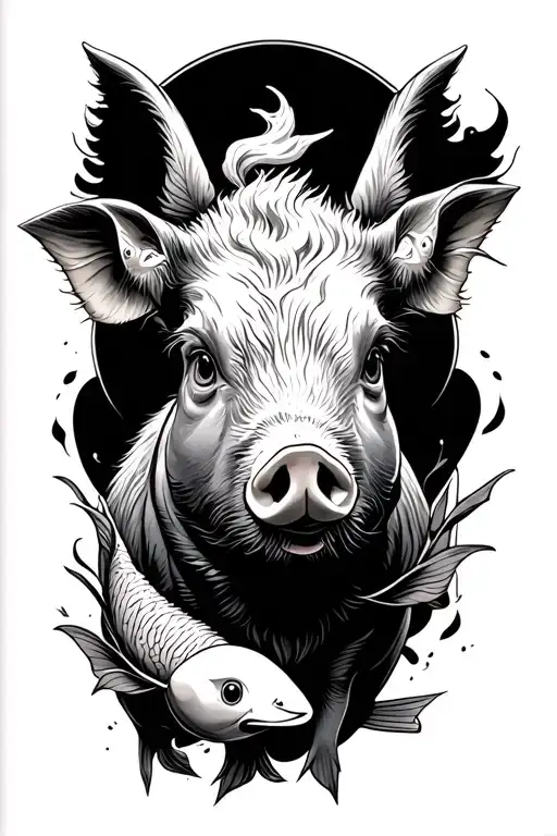 pig, duck, fish, cattle smoke tattoo design idea