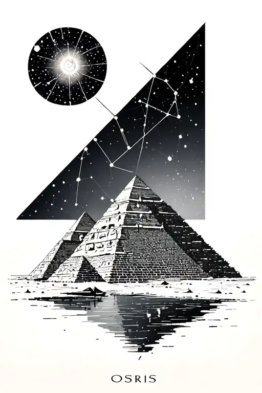 Orion constellation aligned with pyramids of Giza incorporate Osiris literal and the Nile river element tattoo design idea