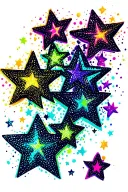 multiple small stars scattered neon colours cyan lime green pink yellow purple orange tattoo design idea