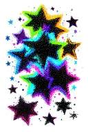multiple small stars scattered neon colours cyan lime green pink yellow purple orange tattoo design idea