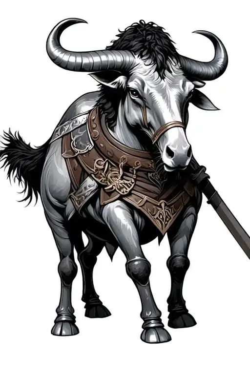 taurus dressed as english knight tattoo design idea
