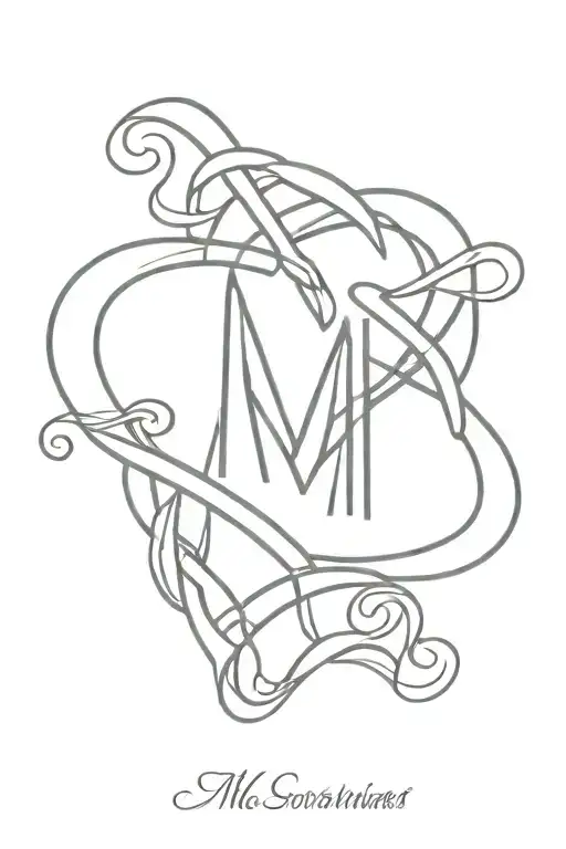 3 intertwined hearts with initial M M E tattoo design idea