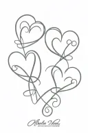 3 intertwined hearts with initial M M E tattoo design idea
