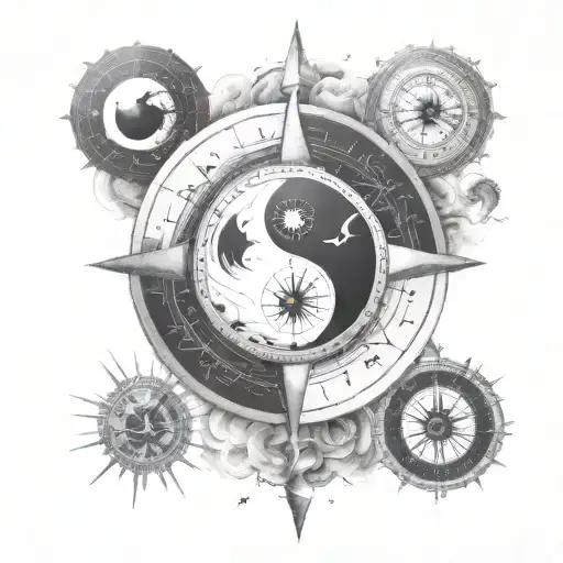 yin yang compass tattoo design idea