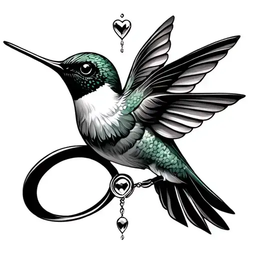 hummingbird and infinity sign heart jewel tattoo design idea