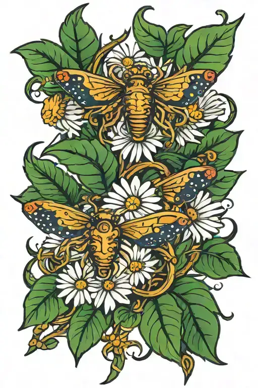 Daisies with taurus and virgo symbol tattoo design idea
