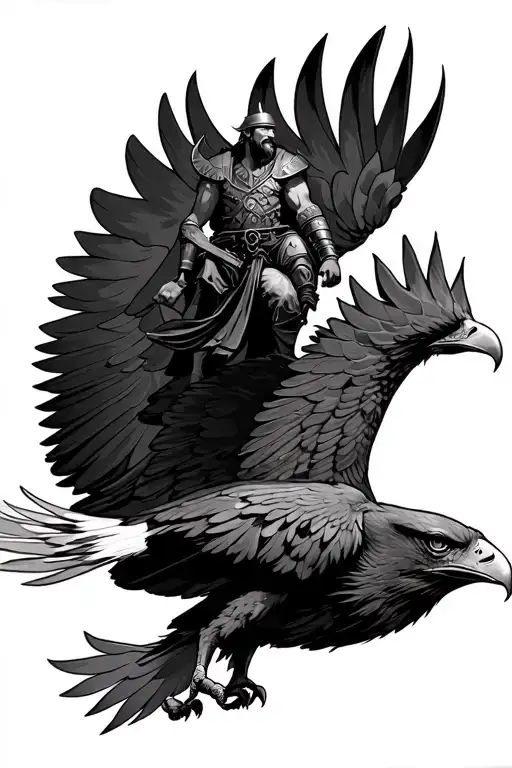 viking on top of an eagle flying tattoo design idea