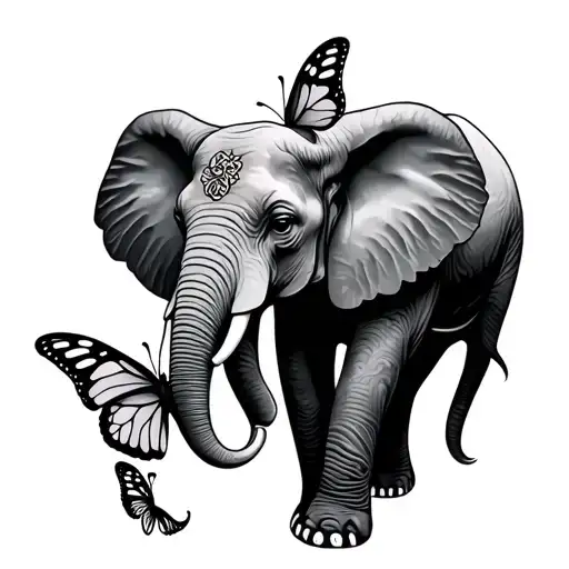 elephant and butterfly  tattoo design idea
