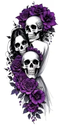 wedding, black, dark purple, skulls, love, veteran tattoo design idea