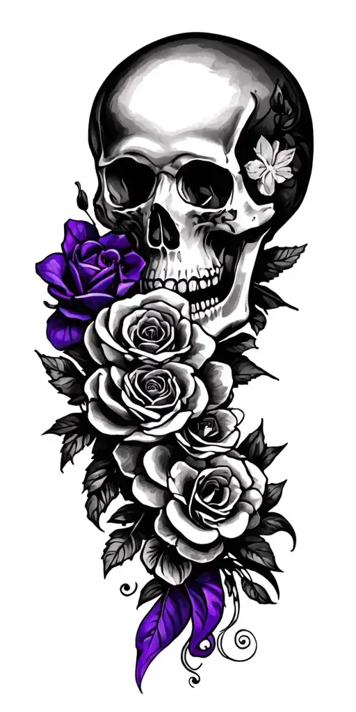 wedding, black, dark purple, skulls, love, veteran tattoo design idea