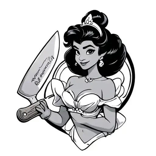 disney Tiana pinup tattooed dumpling holding cleaver tattoo design idea