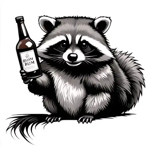 raccoon holding rum bottle tattoo design idea