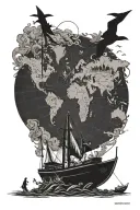 boat pose so world map tattoo design idea