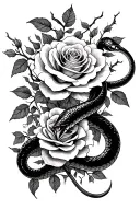 roses with vines and thorns, with a black mamba snake wrapping around the arm going up tattoo design idea