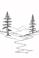 pine tree forrest with river flowing tattoo design idea