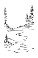 pine tree forrest with river flowing tattoo design idea