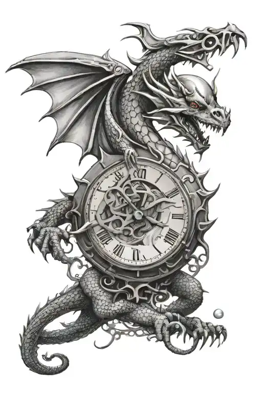 DRAGON WITH CLOCK AND EGG tattoo design idea