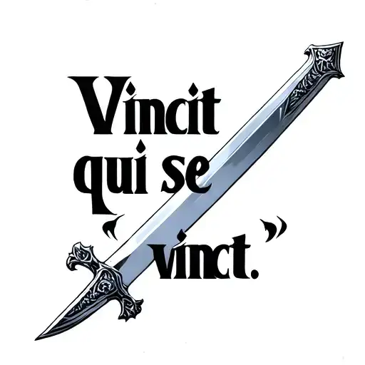 The quote Vincit qui se vincit and its over a horizontal sword and make it minimalistic  tattoo design idea