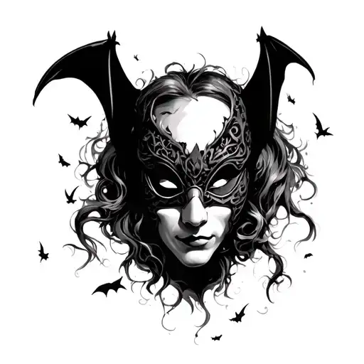 mask theatre bats flying tattoo design idea