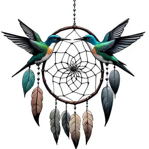 humming birds and dream catcher tattoo design idea