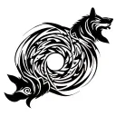 2 wolves that revolves around a circle tattoo design idea