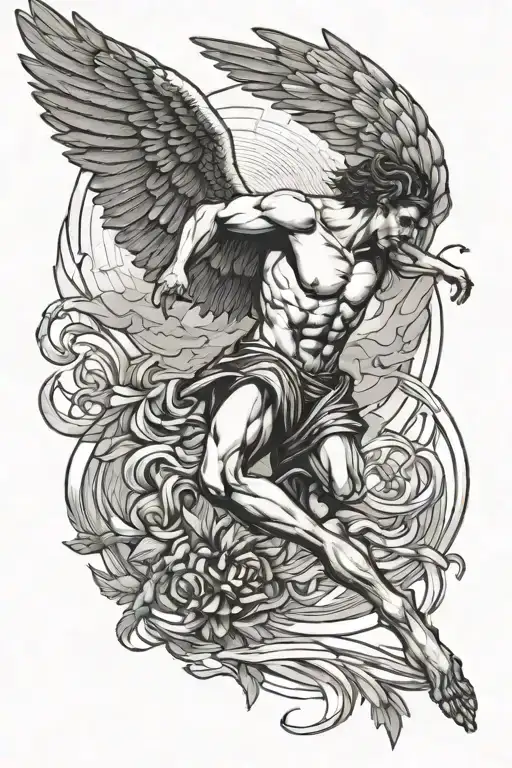 Icarus falling tattoo design idea