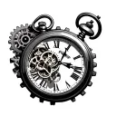 rip son pocket watch surrounded by gears with cross tattoo design idea