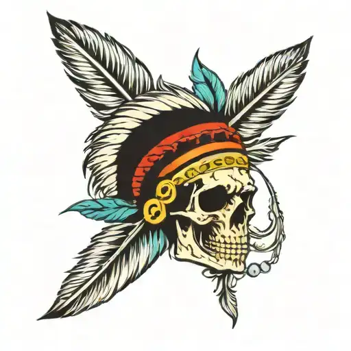indian feathers with skulls tattoo design idea