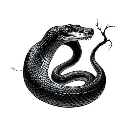 mangrove tree with big snake in background tattoo design idea