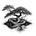 mangrove tree with big snake in background tattoo design idea