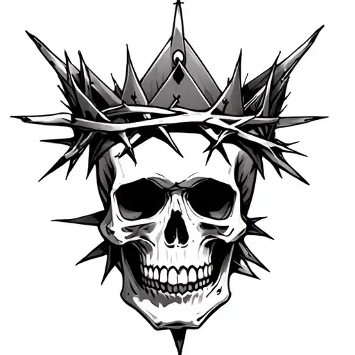 Skull wearing crown of thorns tattoo design idea