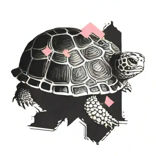 A minimalist tattoo design of a box turtle with a pink breast cancer ribbon as its shell, highlighting the importance of animal conservation and health awareness tattoo design idea