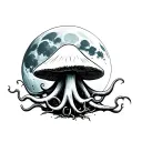 cthulu mushroom in a full moon tattoo design idea